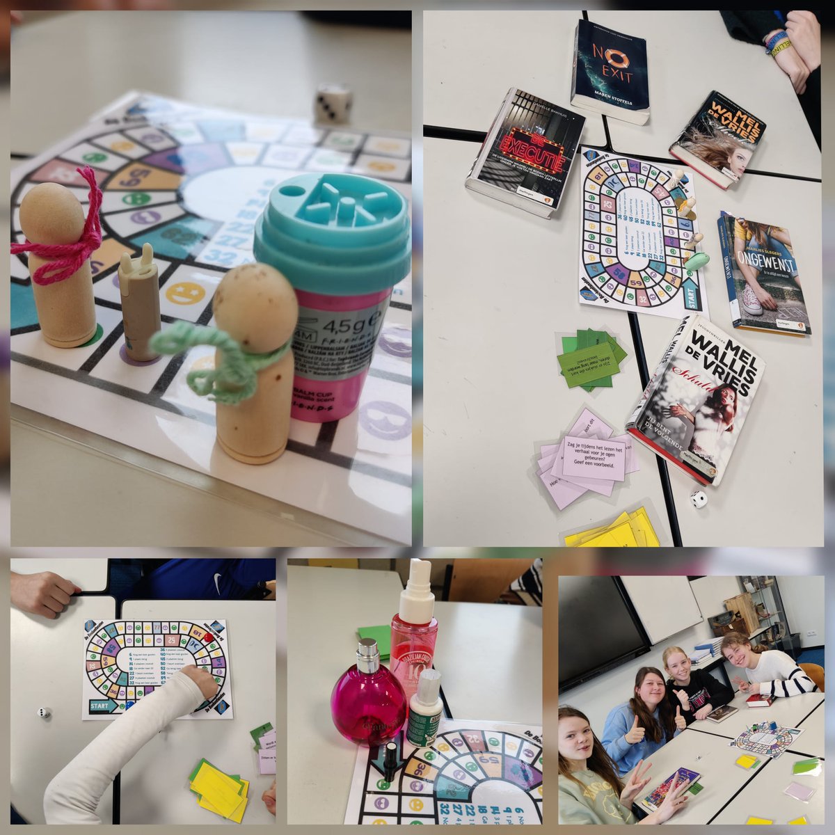 Vandaag heeft klas 2 weer een mondeling gehad over hun gelezen boek. Deze worden niet afgenomen door een docent, maar d.m.v. een spel! Neem je boek mee, regel een pion en speel het spel! Bij elke vakje een vraag bij het boek dat gelezen is. 28 mondelingen in 50 minuten dus!