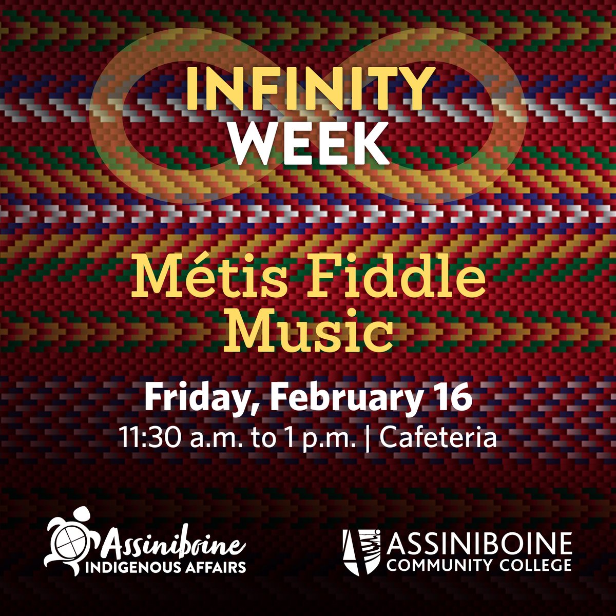 assiniboine_mb's tweet photo. Our last day of #InfinityWeek! Today between 11:30 a.m. - 1 p.m. we'll have a live Métis fiddle performance located in the Victoria Avenue East campus cafeteria. https://t.co/qgVADhb9Pf