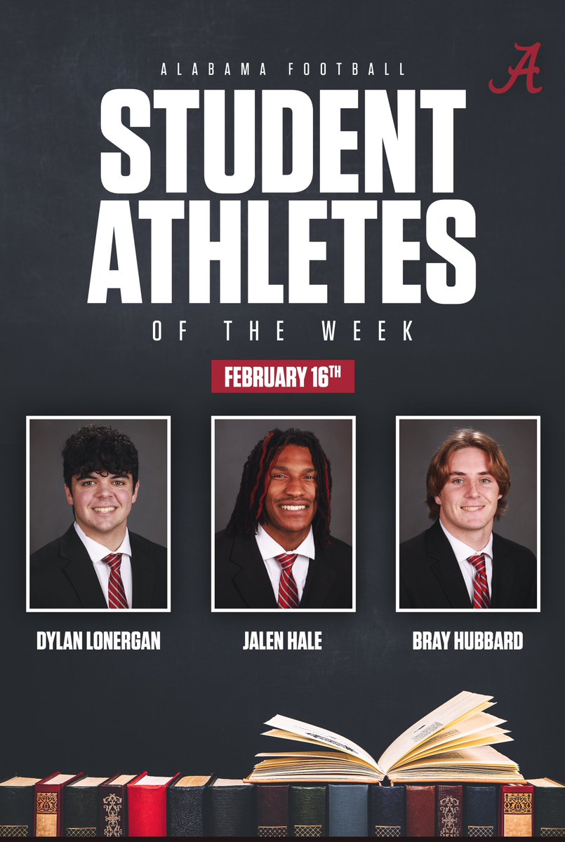Alabama Football (@alabamaftbl) on Twitter photo Student-Athletes of the Week! 📚🎓
<a href="/_dylanlonergan/">Dylan Lonergan</a>
<a href="/JalenHale8/">Jalen Hale</a>
<a href="/BraysonHubbard/">Brayson Hubbard</a>
#RollTide Student-Athletes of the Week! 📚🎓
<a href="/_dylanlonergan/">Dylan Lonergan</a>
<a href="/JalenHale8/">Jalen Hale</a>
<a href="/BraysonHubbard/">Brayson Hubbard</a>
#RollTide