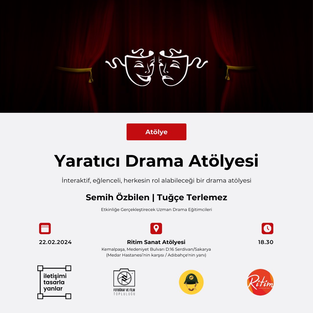 Dönemin ilk etkinliği ile sizlerleyiz 🥳

Katılımcıların birbirini daha iyi tanıyabileceği ve doyasıya eğlenip sohbet edebileceği drama etkinliğimize davetlisinizzz 🤩

🗓 22 Şubat 2024
⏰️ 18.30
📌 Ritim Sanat Atölyesi

#sanat #tasarım #sanattasarım #iletişimitasarlayanlar