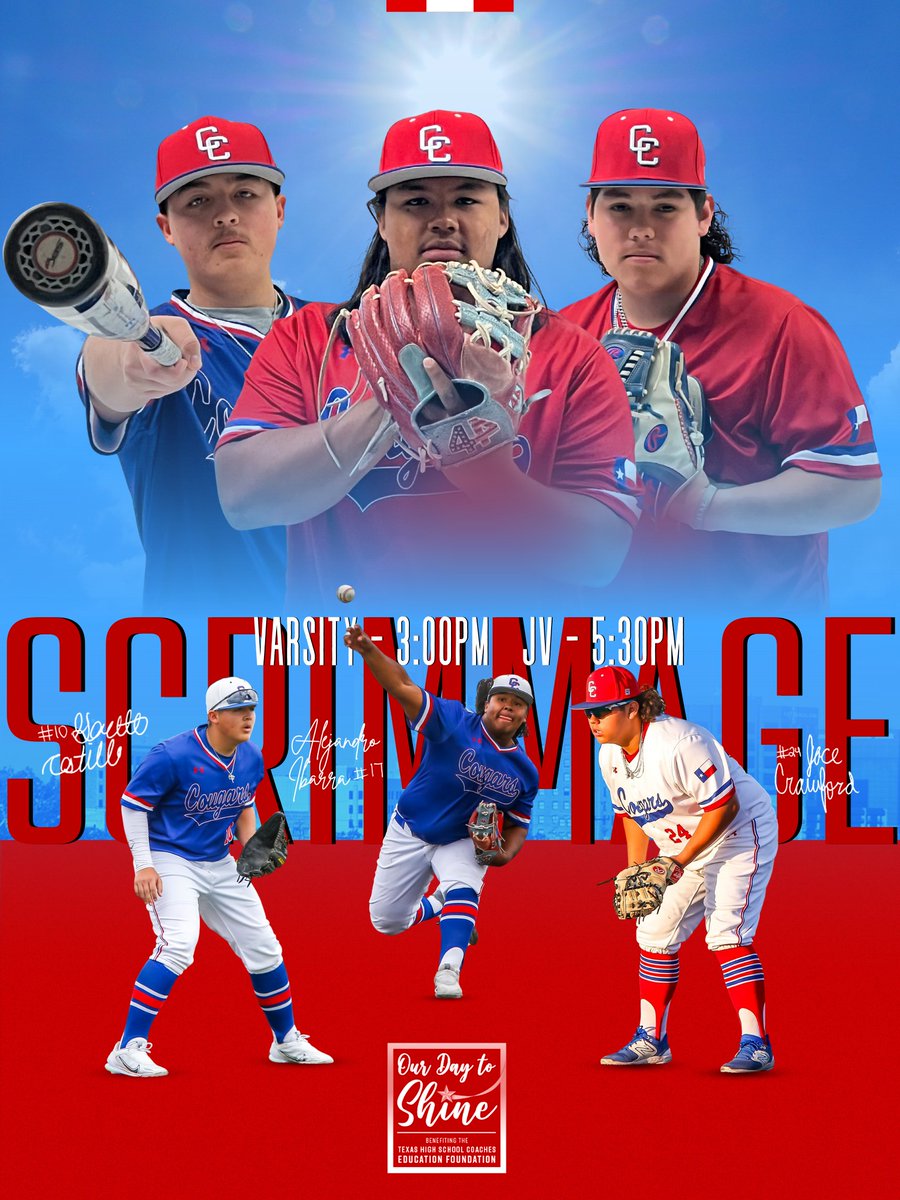 CooperHighBSB's tweet photo. Our Day to Shine Scrimmage  
Varsity 3:00pm
JV 5:30pm
~ Admission is FREE, however donations are accepted. All proceeds go to the Texas High School Coaches Education Foundation.

Venmo: @THSCAcoaches
PDF Donation Form: https://t.co/smxFtkwnJn

More info below: https://t.co/iA0z4DvUiR