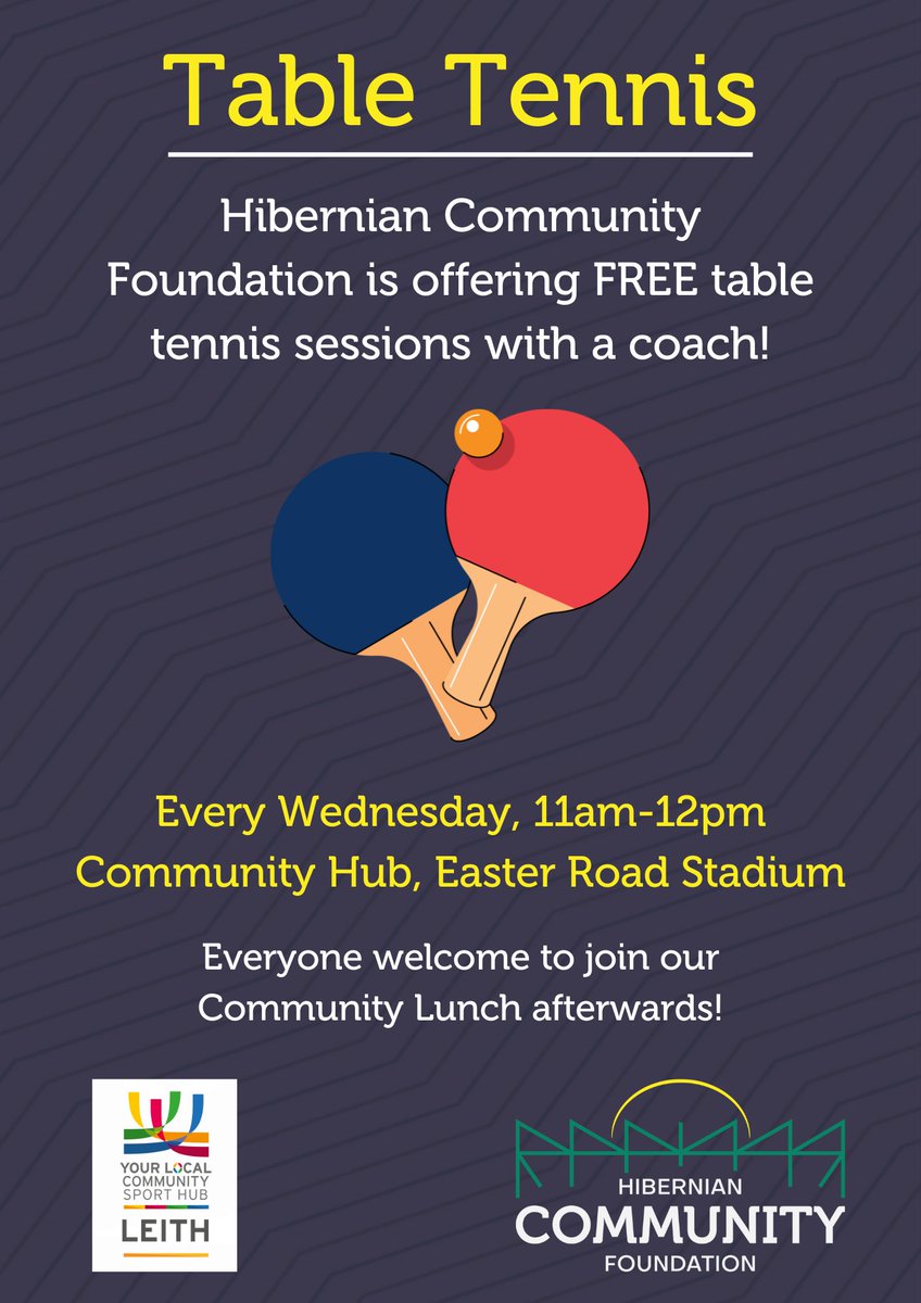 We have a brand new programme at Easter Road Stadium! We are hosting FREE table tennis lessons with a coach in our Community Hub 🏓 Full details can be found in the graphic below 👇