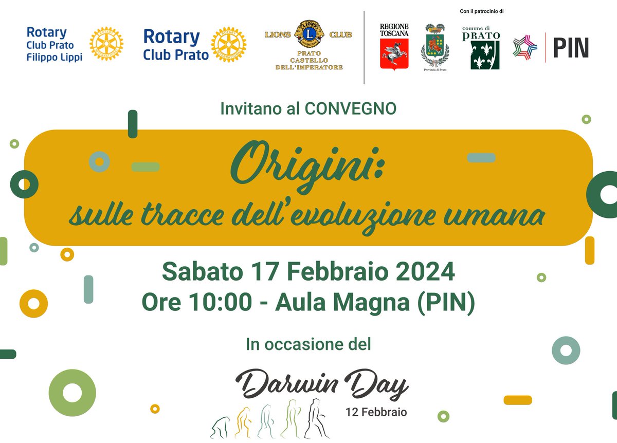 Origini: sulle tracce dell’evoluzione umana - Si svolgerà domani (17 febbraio) il convegno, organizzato dai Club Rotary Filippo Lippi, Rotary Prato e Lions Castello dell’Imperatore. Evento aperto a tutti gli interessati. Scopri di più: bit.ly/3SyVN6K