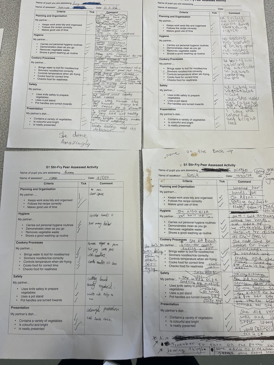 Just love how these S1 pupils gave such positive and constructive feedback on cookery assessments <a href="/KirkintillochHS/">KHS</a> Great pupil led learning in action!