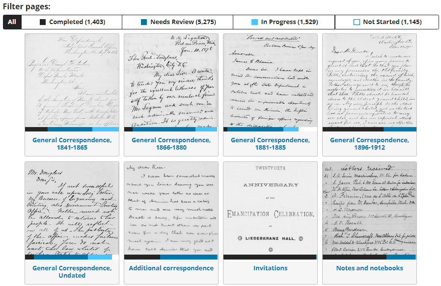 Unbelievable progress on the Frederick Douglass letters launched for #DouglassDay! In 2 days volunteers started transcription on 8,200 pages of which 1,400 are complete. We still need help with review! 5,000+ pages could use your eyes -- jump in: crowd.loc.gov/campaigns/trul…