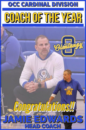 Congrats Coach Edwards on  being selected as The OCC Cardinal Division Coach of the Year. Coach Edwards led his squad to an overall record of 21-1 and AP #1 ranking. Congrats, Coach!