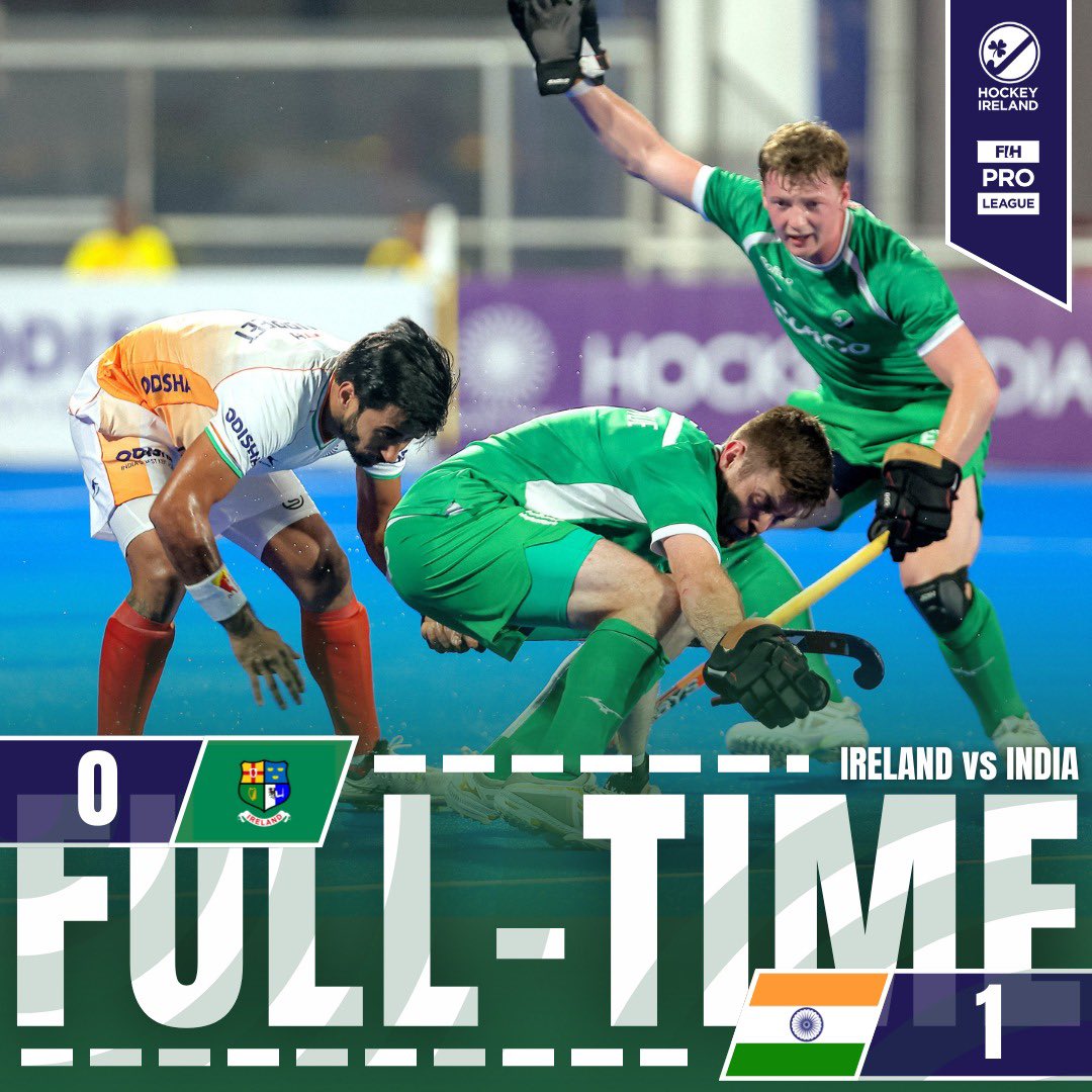 𝐅𝐮𝐥𝐥 𝐓𝐢𝐦𝐞: 𝐈𝐑𝐋 𝟎 - 𝟏 𝐈𝐍𝐃

A heartbreaking final minute for Ireland as India find a breakthrough at the death to grab

A second encounter with the Netherlands in Rourkela, India on the 22nd Feb is up next.

#FIHProLeague #HockeyIndia #HockeyInvites #GreenMachine