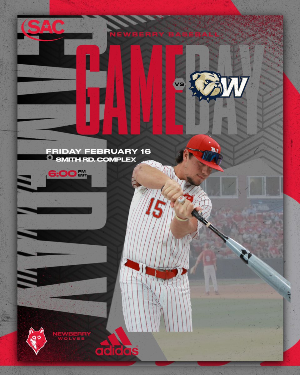 It's gameday for @NewberryBSB as they start conference play with the Bulldogs. #GoWolves 🆚 @WU_Bulldogs 🕕 6:00 p.m. 📍Smith Rd. Complex 📊newberrywolves.com/sidearmstats/b… 📺flosports.link/3OW5r07 🎟️newberrywolves.com/sports/2021/2/…