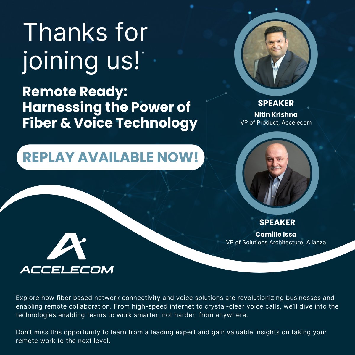 Thanks to everyone who joined us for today's webinar, ‘Remote Ready: Harnessing the Power of Fiber & Voice Technology! If you weren't able to tune in, the replay link is available now! Check it out: webinar.zoho.com/meeting/videop…