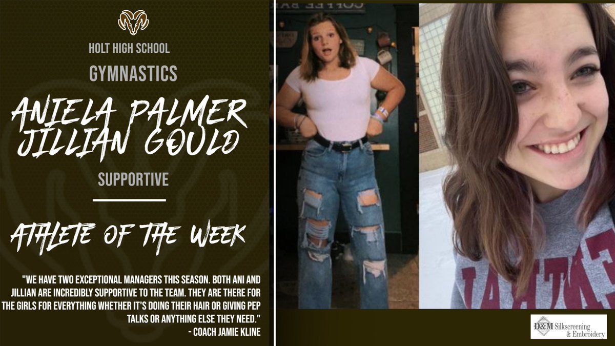 HoltAthletics's tweet photo. ANIELA PALMER AND JILLIAN GOULD ARE THE GYMNASTICS ATHLETE OF THE WEEK https://t.co/Uu0h4Mr0CC