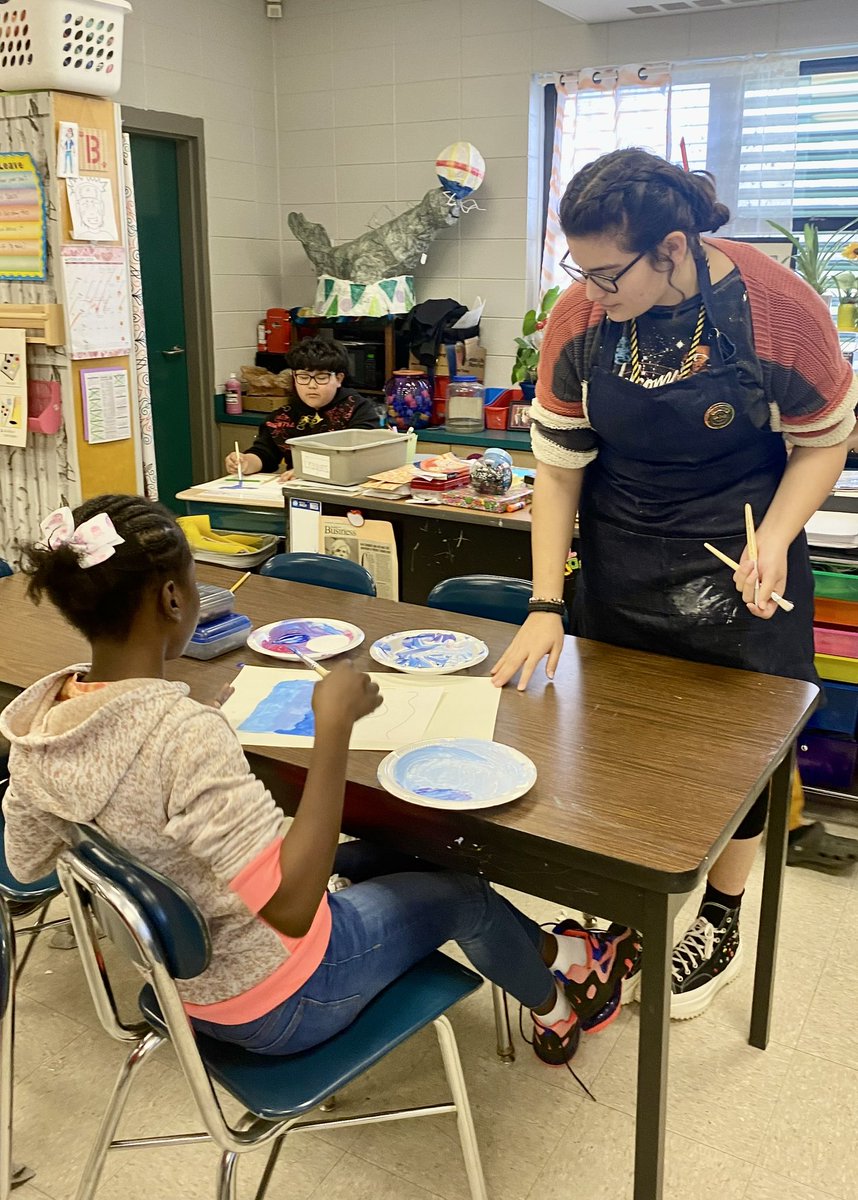ForestviewCTE's tweet photo. Senior, Sara Baza, is one of our Early Childhood Education students.  She is fulfilling her internship objective at H.H. Beam in the Art classroom. Great job, Sara! #CTEforNC #cteworksforme https://t.co/0itWkYkDfG