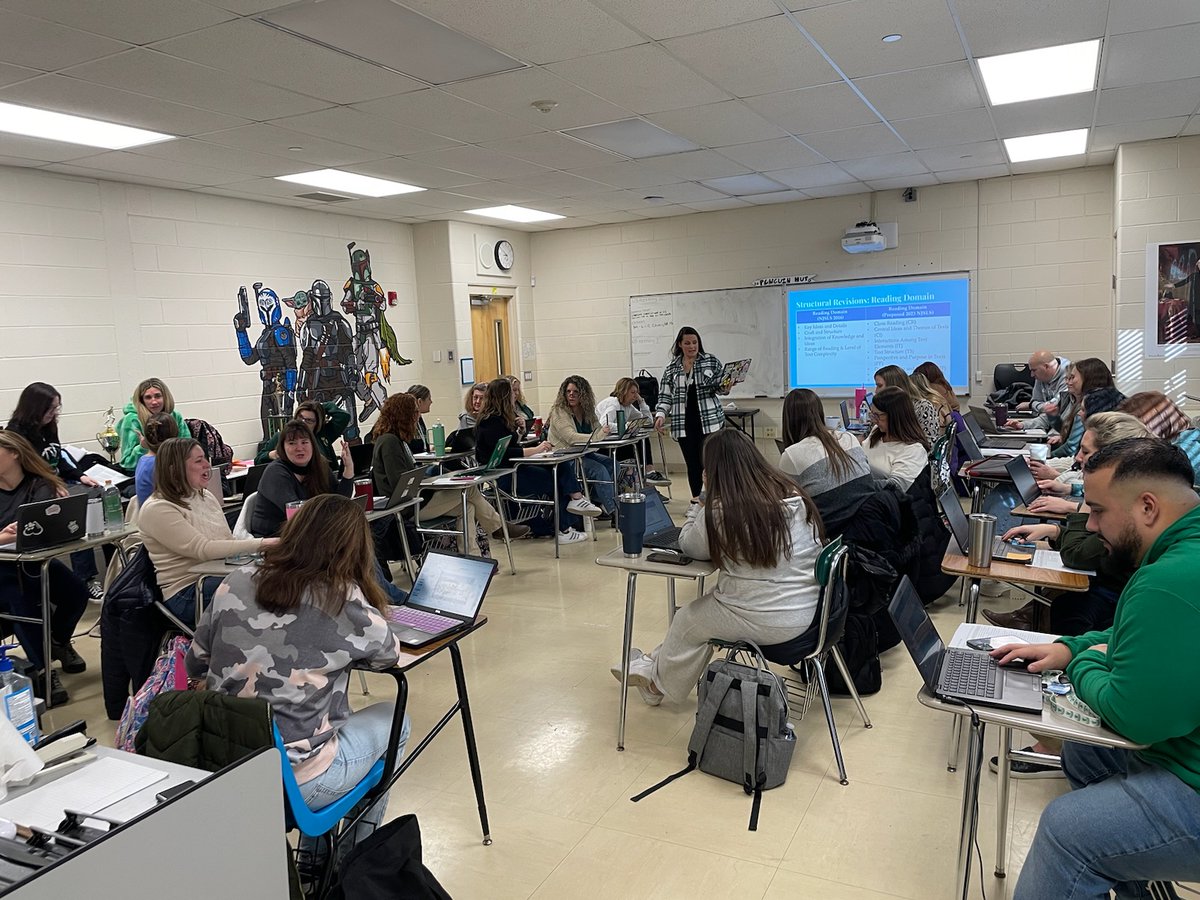 BTPSLearns's tweet photo. Secondary Literacy Coach Mrs. Monninger helps prepare our MS ELA teachers for the new NJSLS for ELA. #ProDaySpotLight #SecondaryEDCamp @BrickSupt @Brick_K12 https://t.co/wvamaJZLSv