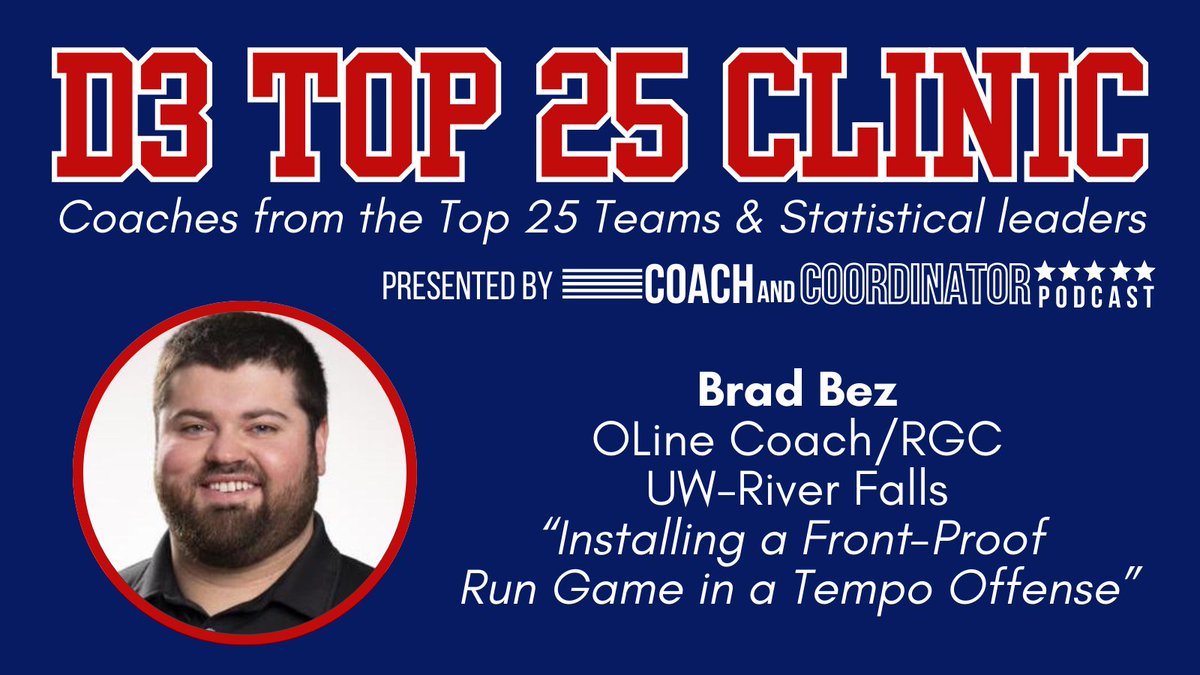 Honored to be speaking at the D3 Top 25 Virtual Clinic and representing @UWRFFootball on Feb 21st @ 3PM🔴⚪️⚫️ #TopGunOffense #FFT #BroLinePride Sign up here: d3football.coachesclinic.com/?sc=uAn0fik0&a…