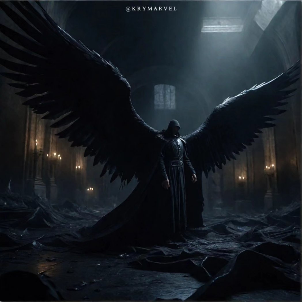 Krymarvel's tweet photo. Cassian's love led him to a dark pact with Lucifer, becoming an immortal raven knight. Cursed to see his love Isabel, but forever unseen. 
Pic1_The terrible pact
Pic2_The resignation
Pic3_the darkness evolution
Pic4_THE RAVEN DARK KNIGHT 
 #EternalTorment #CursedLove https://t.co/Po0nYEmC3E