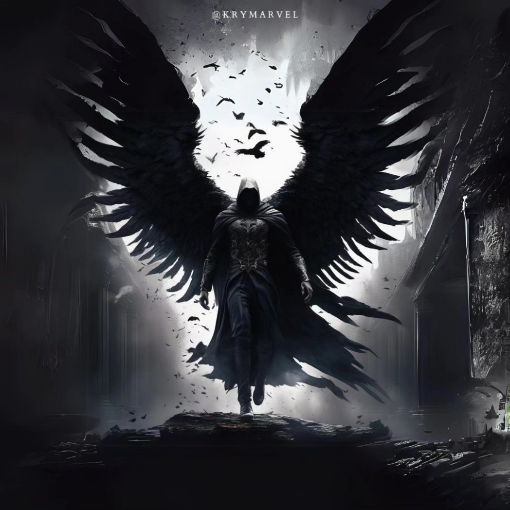 Krymarvel's tweet photo. Cassian's love led him to a dark pact with Lucifer, becoming an immortal raven knight. Cursed to see his love Isabel, but forever unseen. 
Pic1_The terrible pact
Pic2_The resignation
Pic3_the darkness evolution
Pic4_THE RAVEN DARK KNIGHT 
 #EternalTorment #CursedLove https://t.co/Po0nYEmC3E