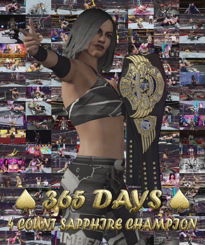 TheRealAce77's tweet photo. One full year as 4 Count Sapphire Champion.

Truly the most fun I’ve ever had in CAW. A lot of my best work has come out of this and I’m truly blessed to be trusted to hold the title for this long. Thank you to 4 Count💛

It’s not over yet! The road to V10 (Defence 10) continues! https://t.co/YE7GIu9GxS
