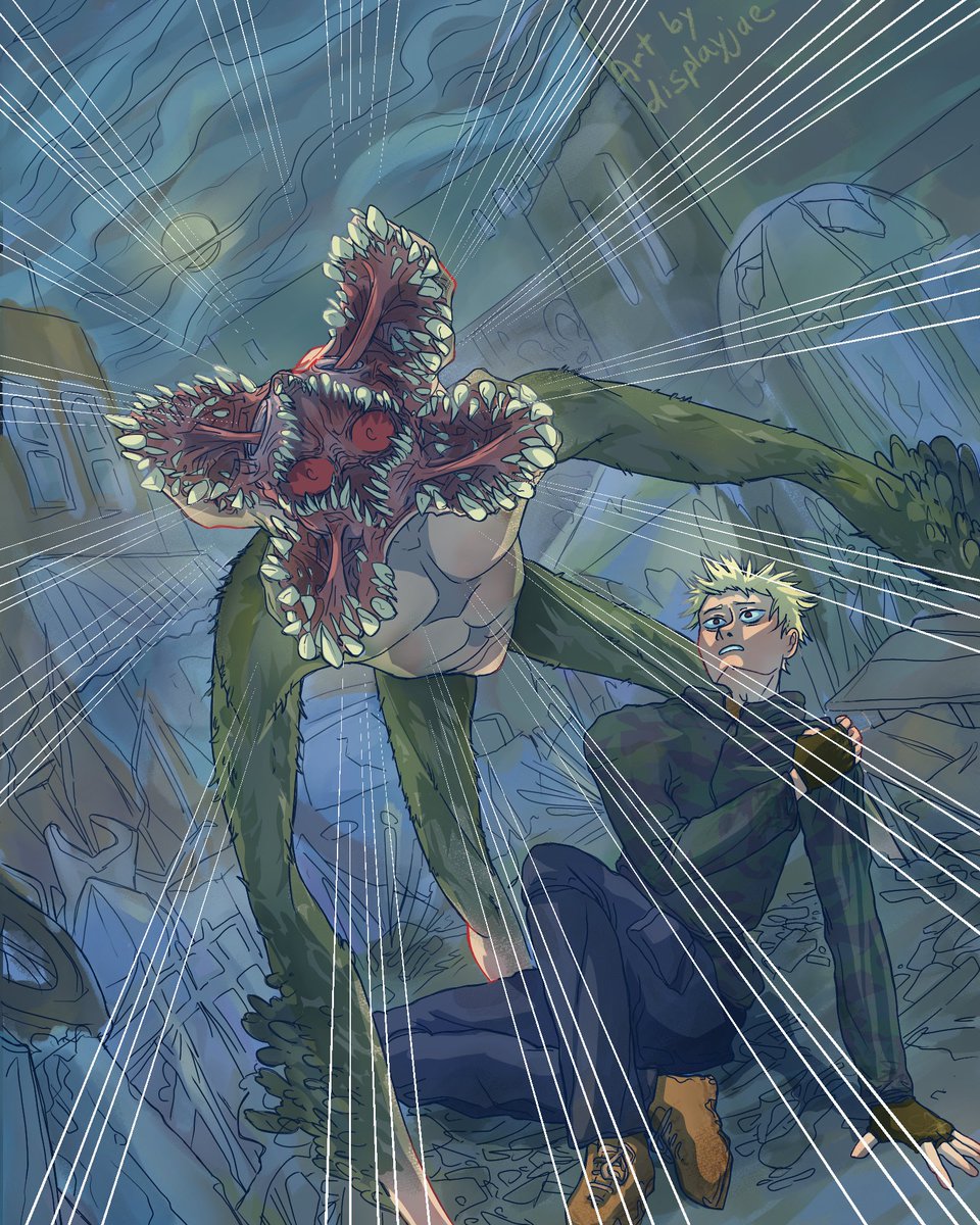 jae494f0's tweet photo. Post-apocalyptic, where dangerous monsters roam! Bakugo's not alone, though😄

My art for @JustP_D's work in the @BakugoBang event! Please visit her ao3 work (in the replies)!

#bkdk #bakudeku https://t.co/mcCg54D7u8