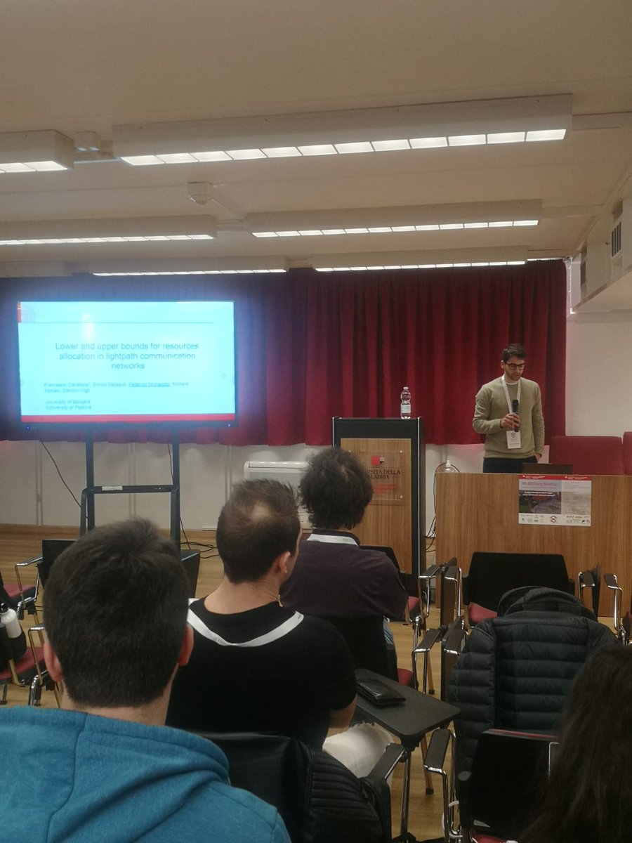 #8AYW #Day3 #OptimizationOnGraphs
Federico Michelotto presents a lower-bound procedure and a heuristic algorithm for the  problem of designing survivable telecommunication networks with shared-protection routing robust against single link failures #orms