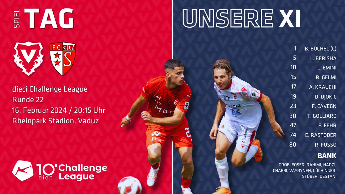 VaduzFC's tweet photo. Unsere Startelf heute gegen den @FCSion | Kickoff 20:15 Uhr
#hoppvadoz #supportFCV #fcvaduz #VADSIO https://t.co/rPz81yvmlb