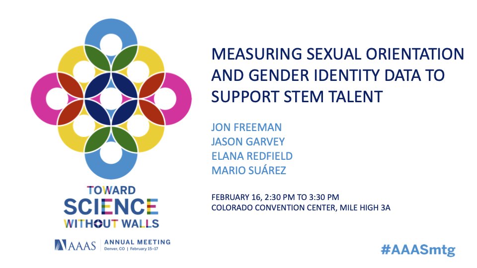 TODAY! Learn about a @aaas program working to increase the success of LGBTQ persons in STEMM by researching the challenges and opportunities in collection and use of SOGI data in higher education. 2/16: 2:30PM MT Convention Center, Mile High 3A brnw.ch/21wGNEy #AAASmtg