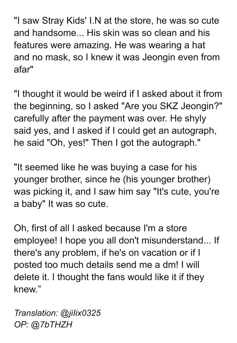 HugMeI_N's tweet photo. OP met I.N at the mall, and posted about their experience!

©7bTHZh 🔻

Thank you @jiIix0325 for the translation💕

#I_N #아이엔 #StrayKids @Stray_Kids https://t.co/1dM1WBr335