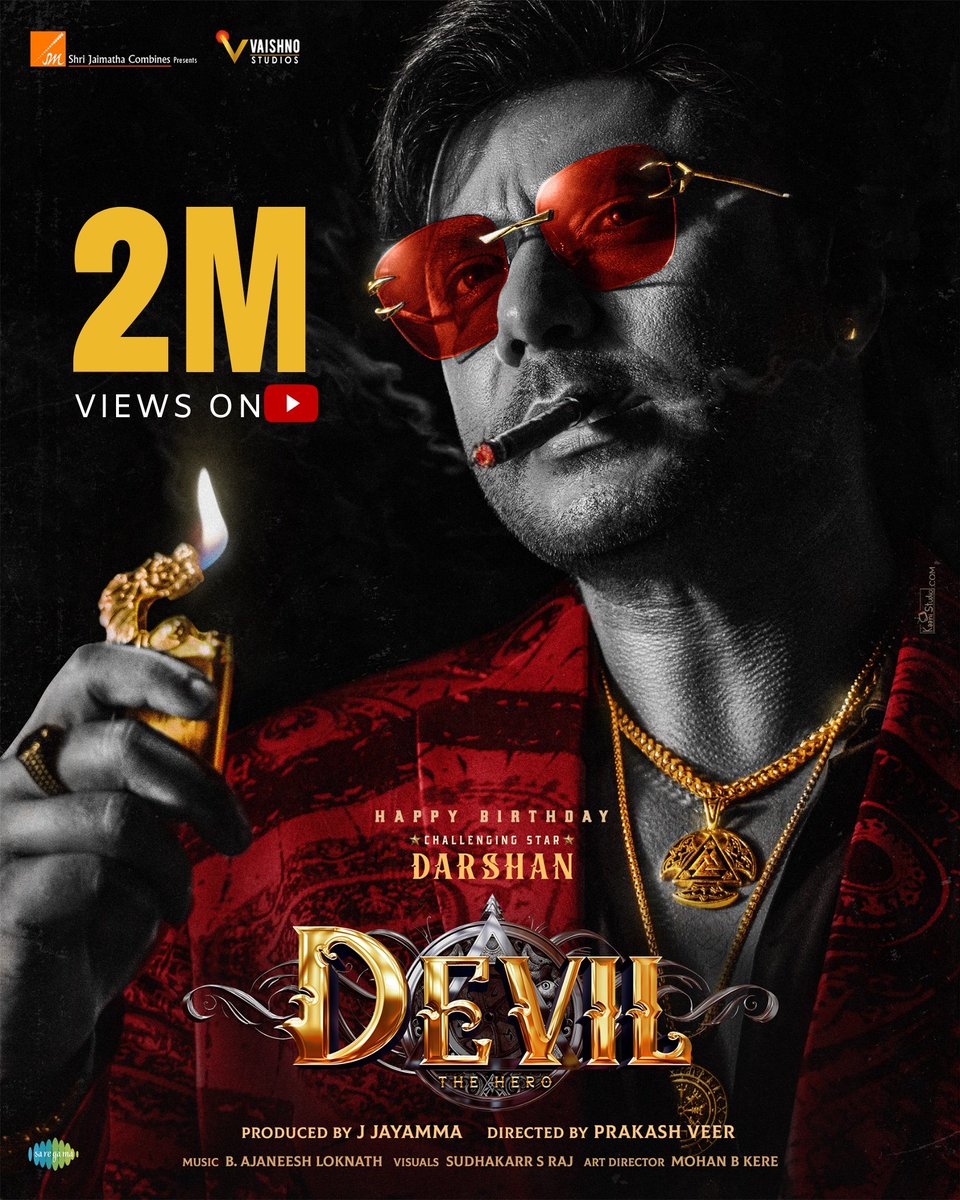 #DevilTheHero first look teaser hits 2 million +
On YouTube Saregama Kannada !  

#DBoss #VaishnoStudios #SaregamaKannada #HappyBirthdayDBoss #ChallengingStar