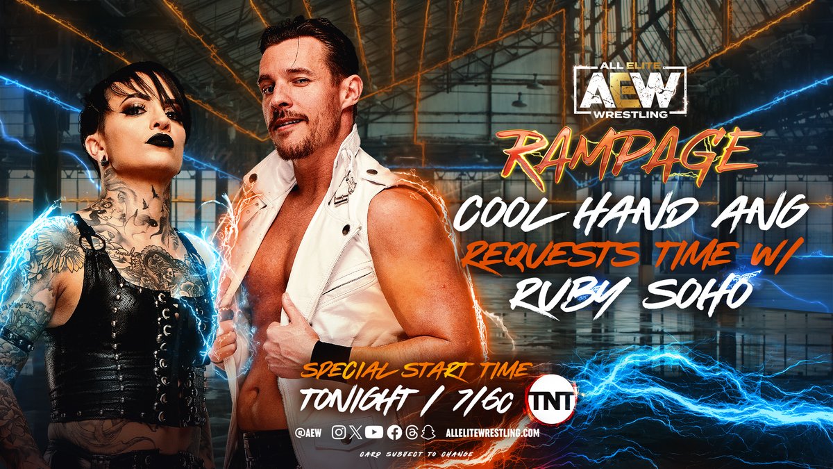 TONIGHT! Friday Night #AEWRampage SPECIAL START TIME 7pm ET/6pm CT | TNT Will @RealRubySoho accept @TheAngeloParker's request? Don’t miss #AEW Rampage at its SPECIAL START TIME TONIGHT at 7pm/6pm CT on TNT!