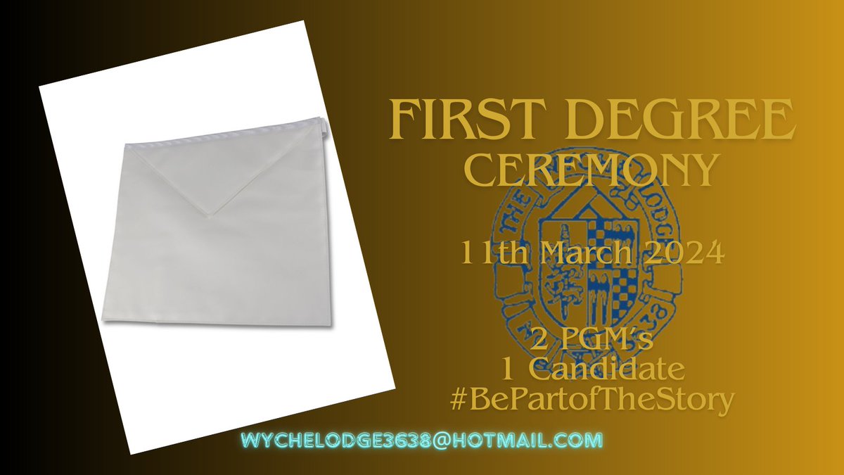 Our next merry meeting will take place on Monday, 11th March, #BePartofTheStory  will be doing a 1st degree ceremony .
If you'd like to come along, you know what to do #worcsmasons <a href="/WorcsMasons/">Worcestershire Freemasons</a> <a href="/ClubCubit/">Cubit Club</a> #2PGMs1Canditate
