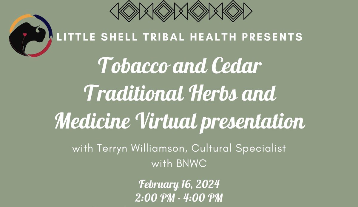 MTLittleShell's tweet photo. Please join us today at 2pm MST for a #LittleShell #TribalHealth virtual presentation - Traditional Herbs and Medicine with guest speaker Terryn Williamson of Butte Native Wellness Center. #asemaa #giizhik https://t.co/7bmm7nHDXY https://t.co/3ZiRoWvTYV