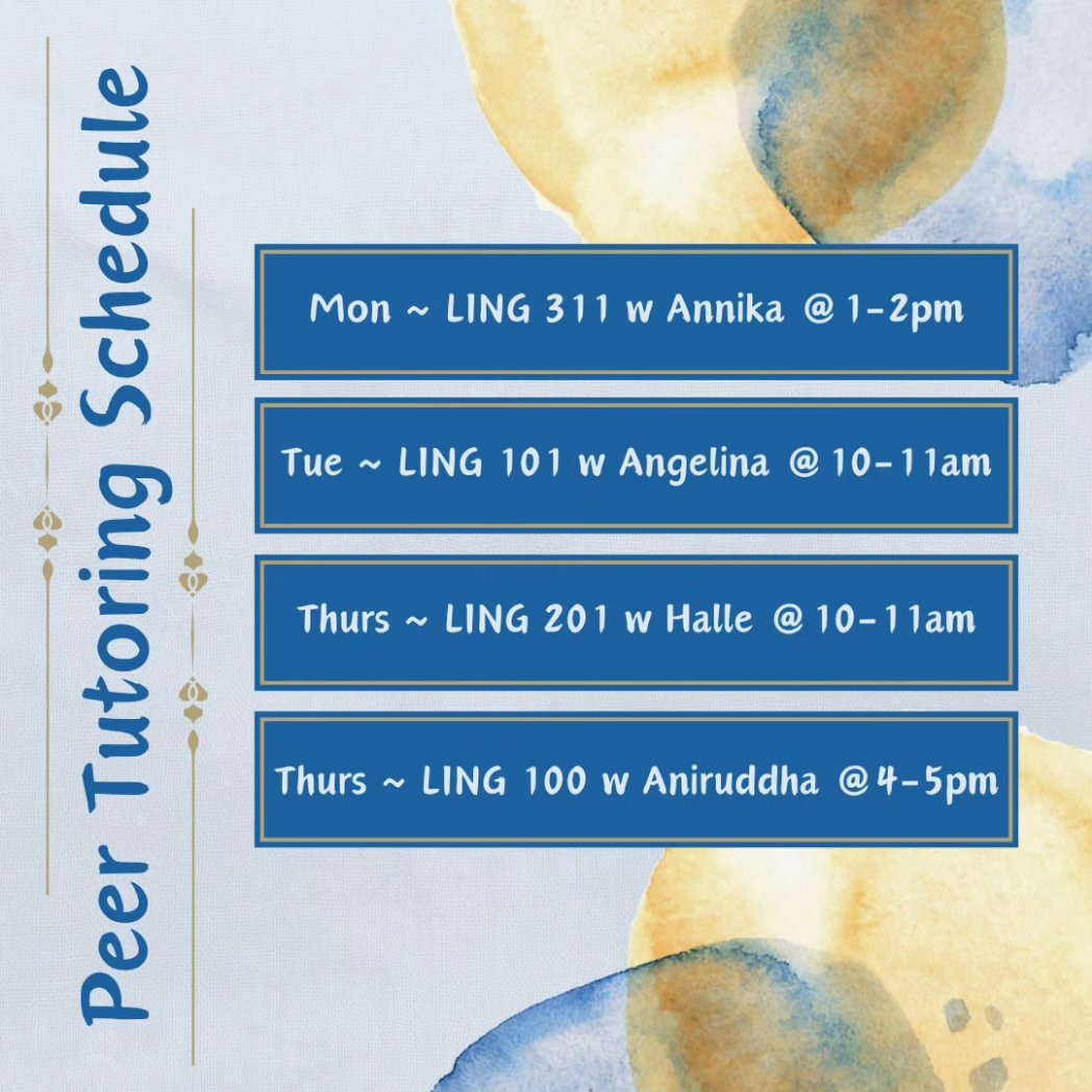 UBC_SALSA's tweet photo. Attention SALSA!!

Looking for extra help in your classes? Peer tutoring is back! 

How to join meeting:
1. Click on the link: https://t.co/VW1UgIB6lS
2. Click "our website"
3. Click "peer tutoring schedule"
4. Click the Google Meeting link
5. You did it! https://t.co/tnqg18Q3cc