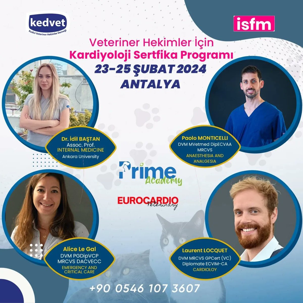 23-25 Şubat 2024 tarihleri arasında Antalya Prime Hospital Hayvan Hastanesi'nde Kardiyoloji Eğitim Programı yapılacaktır.