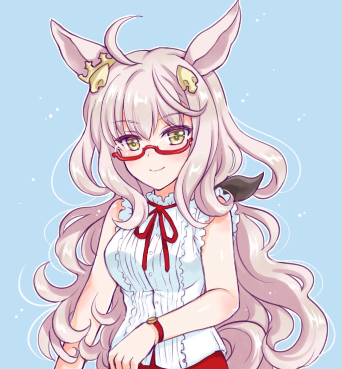 biwa hayahide (umamusume) 1girl animal ears solo long hair glasses horse ears red-framed eyewear  illustration images