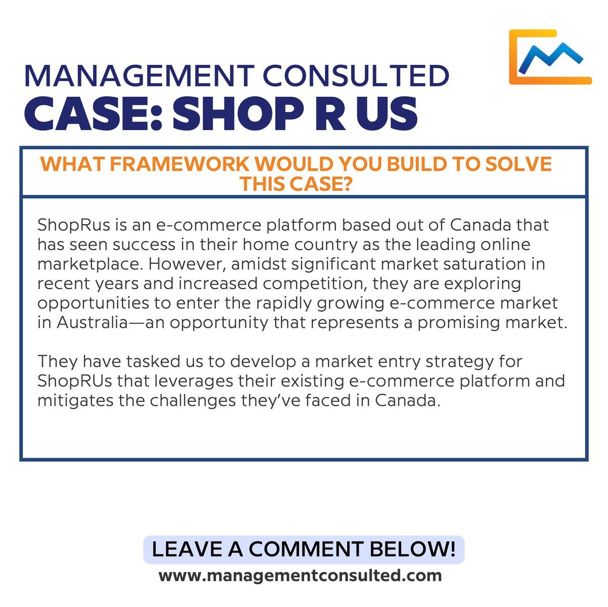 MConsulted's tweet image. Framework Friday is back, and we want your input! Share your strategies to help Shop R Us.

Put your response in the comments.

#consulting #strategy #caseprep #frameworkfridays