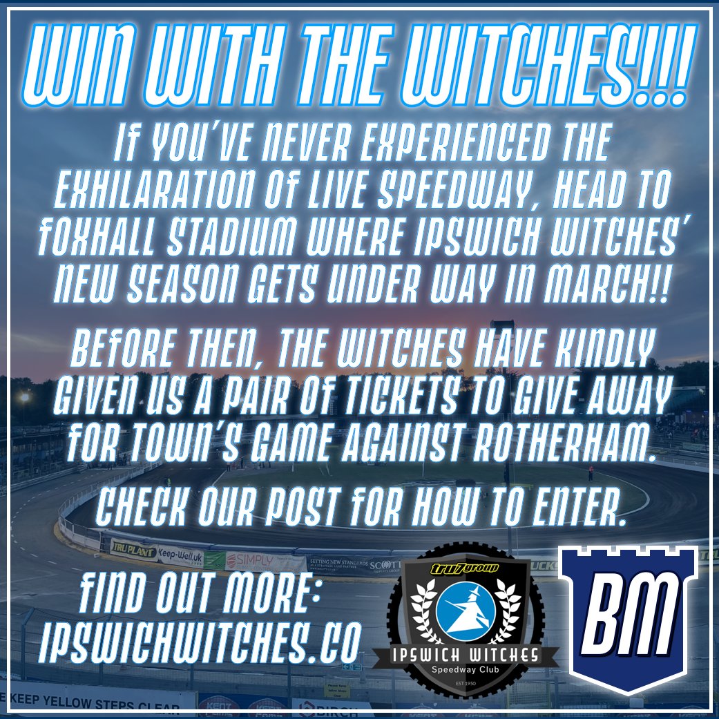 🎟️ #ITFC V R'HAM TICKET GIVEAWAY!!

🗣️ To mark the start of <a href="/ipswichspeedway/">Ipswich Witches</a>'s 2024 season, they've kindly given us a pair of tickets to give away for Tuesday's game.

To enter:
➡️ Follow us &amp; <a href="/ipswichspeedway/">Ipswich Witches</a> 
🔁 RT this post

We'll announce the winner on Sunday - good luck! 🤞