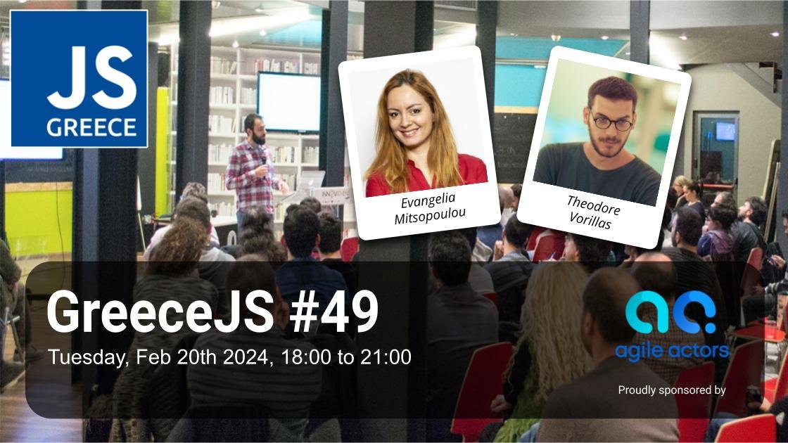 On Tuesday 20th of Feb is our 49th #greecejs #meetup! Evangelia Mitsopoulou will present the 'Battle of #react state managers in #frontend apps' & Theodore Vorillas 'From Zero to Zero: How to become a #Senior #Developer'. Sponsored by: @AgileActors meetup.com/greecejs/event…