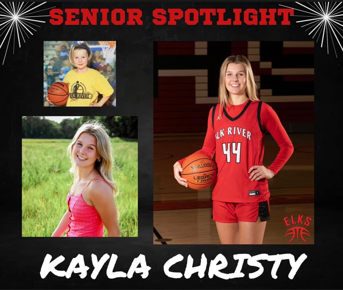 🌟SENIOR SPOTLIGHT🌟

Kayla Christy, #44

🏀What is your favorite basketball memory? Working with players at Midwest Basketball Training and seeing them improve.

🏀What is your favorite quote? "You are supposed to put the ball through the orange circle. “ ~ Thomas Christy