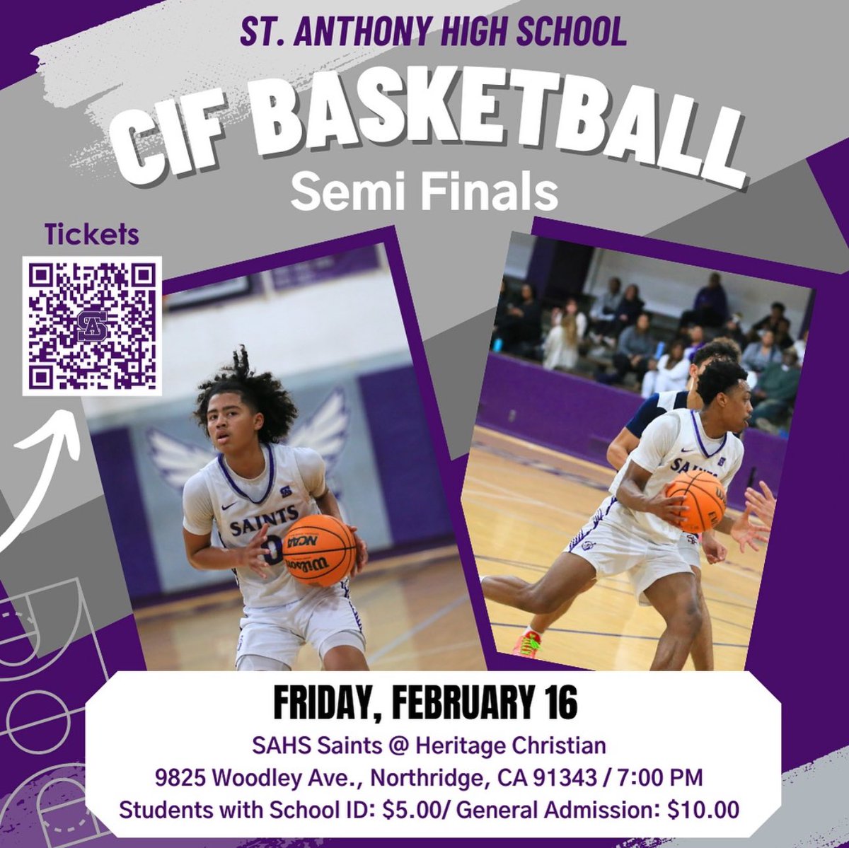 Boys basketball is on the cusp of history! It’s the Division 2AA semifinals battle tonight in the valley, as the Saints face Heritage Christian in Northridge. Game time is set for 7:00pm. Winner goes to the 2AA championship game next weekend. #FearTheHalo