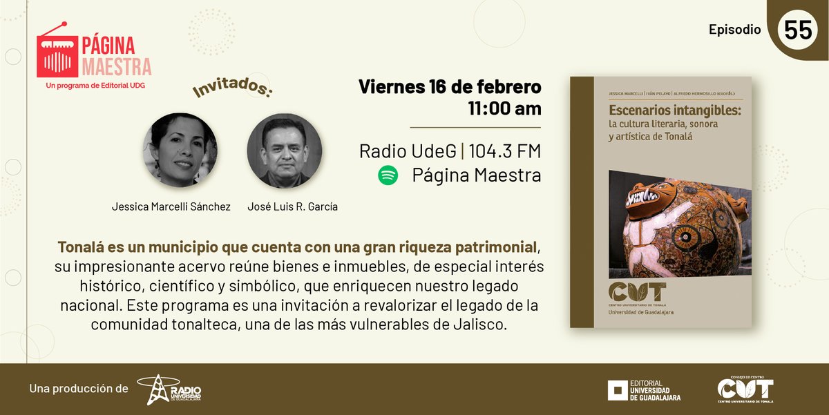 RadioUdeG's tweet photo. Ya llegó el viernes de #PáginaMaestra de @editorialUDG, en este episodio hablaremos de Tonalá, que se llama así desde que fue declarada la Independencia de México, todavía tiene la magia y la capacidad de provocar asombro. @Cutonala_udg #CUTONALÁedita | #UDGedita https://t.co/JPbdxQV12y