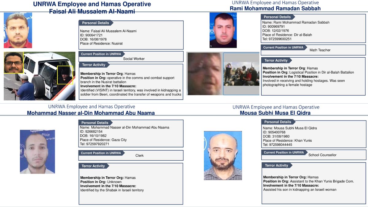 Natsecjeff's tweet photo. Israel's Defense Minister Yoav Gallant reveals the identities of 12 @UNRWA employees who participated in the October 7th terrorist massacre in Israel. https://t.co/7OESNb9kQ3