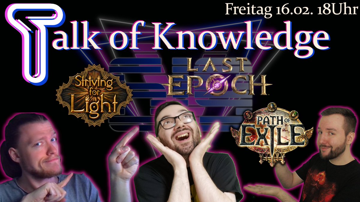 Seit ihr bereit für nen kleinen Podcast? Ab 18 Uhr starten wir den Talk of Knowledge zusammen mit <a href="/saltydayn/">Saltydayn</a> und <a href="/Stii_V_/">Stii_V_</a> 

Themen werden unter anderem PoE, LE und SfL sein.

#pathofexile #lastepoch #strivingforlight