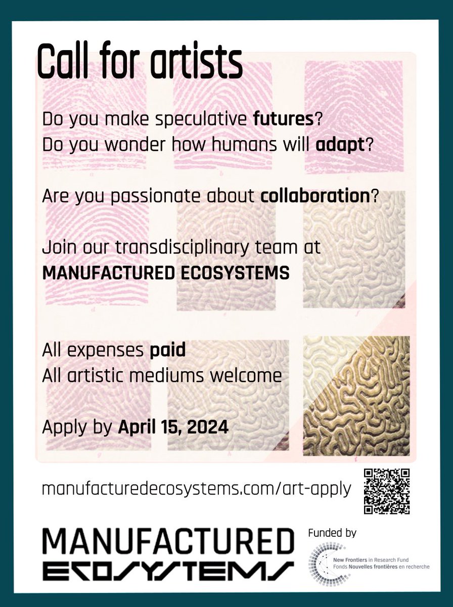 📢OPEN CALL FOR ARTISTS #ManufacturedEcosystems is joyously announcing our call for artists (writers call, see previous post) Join us ManufacturedEcosystems.com/art-apply Please RT #opencallforartists @NSERC_CRSNG @SSHRC_CRSH @UofGResearch @IntUGrativeBiol @UofGCBS