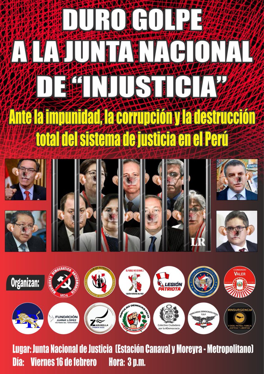 gisellass's tweet photo. Hoy a las 3 p.m. el Peru grita Alto a la impunidad, la corrupción y la destruccion total del sistema judicial en el frontis de la Junta Nacional de Justicia. Nos acompañan el doctor Pacheco Mandujano, la directora de CTV, Claudia Toro y el ex Director de la DIRCOTE, Gral. Baella. https://t.co/K5LNH8aqY6