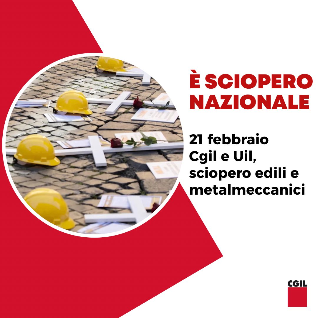 🟥 Dopo il crollo nel cantiere a Firenze, Cgil e @UILofficial, insieme alle categorie degli edili e dei metalmeccanici @filleacgil, Feneal Uil, @fiomnet e Uilm Uil dichiarano due ore di sciopero a livello nazionale per mercoledì #21febbraio. ▶️ tinyurl.com/yc5pwm26