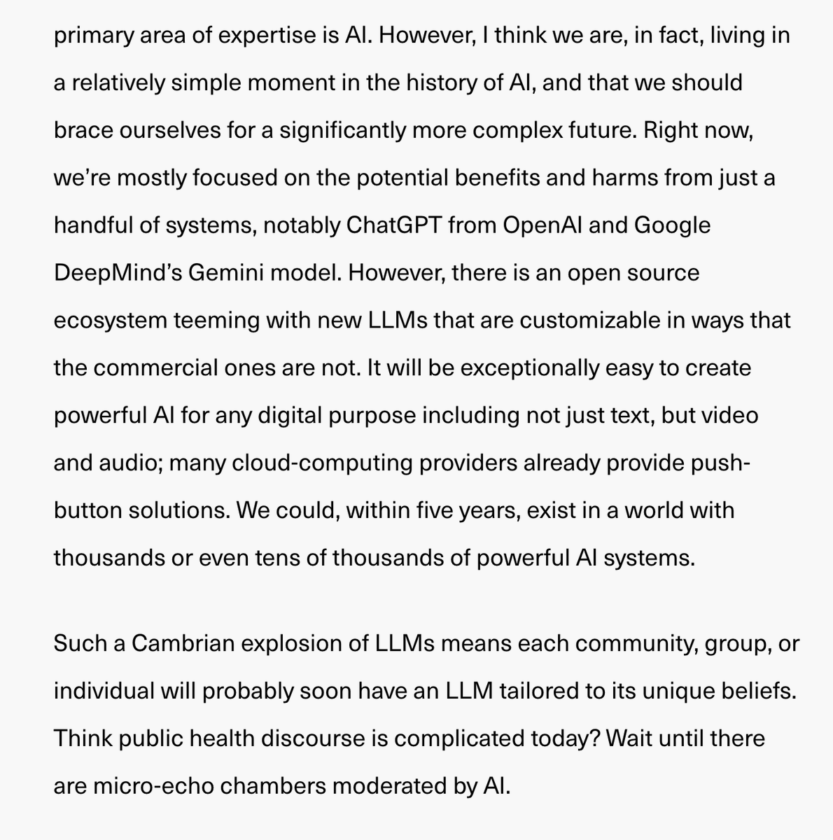 AndrewLBeam's tweet photo. In a new essay in @PublicHealthMag, I argue that we'll soon see the creation of an army of LLMs designed to control the conversation on all controversial public health topics. 

If you think things are complicated now, buckle up. 

Link: https://t.co/kChcTeOBs6 

Key points 👇 https://t.co/tXgVa0Lpgq