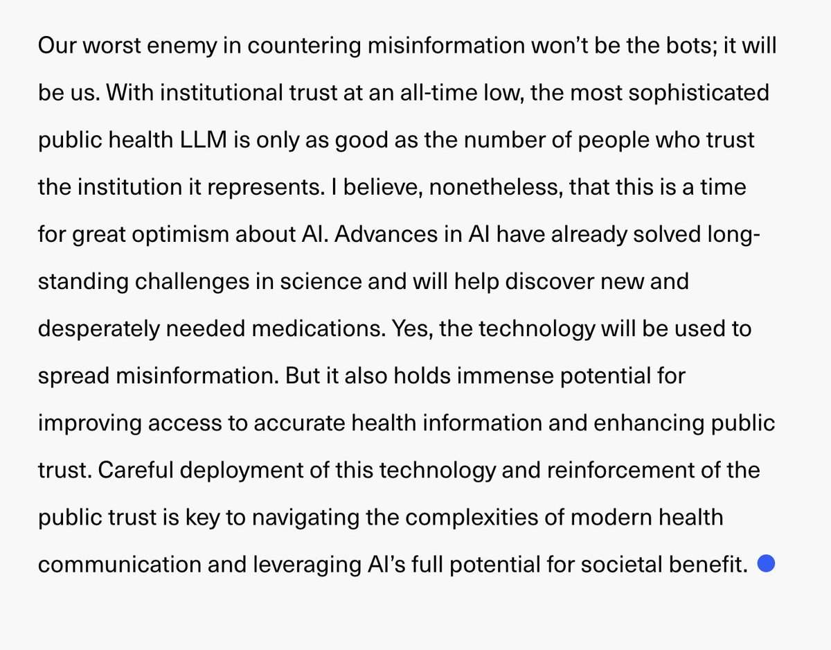 In a new essay in <a href="/PublicHealthMag/">Harvard Public Health magazine</a>, I argue that we'll soon see the creation of an army of LLMs designed to control the conversation on all controversial public health topics. 

If you think things are complicated now, buckle up. 

Link: harvardpublichealth.org/tech-innovatio… 

Key points 👇