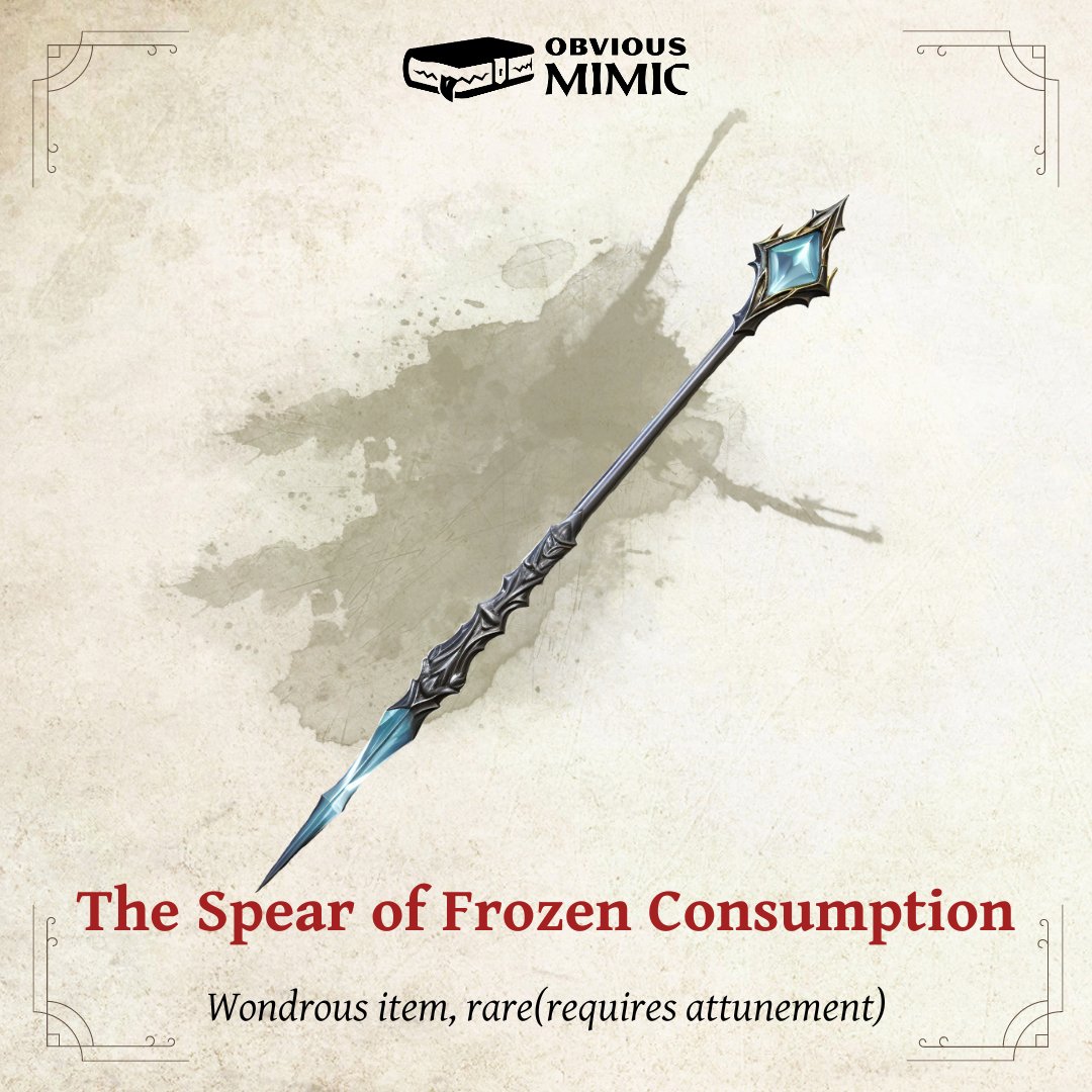 ObviousMimic's tweet photo. Check out this "cool" spear, ready to use in your own #dnd5e campaignβor, if you'd prefer, in one of our solo adventures!
#solorpg #solodnd #dnd #ttrpg https://t.co/S2i5rycONC