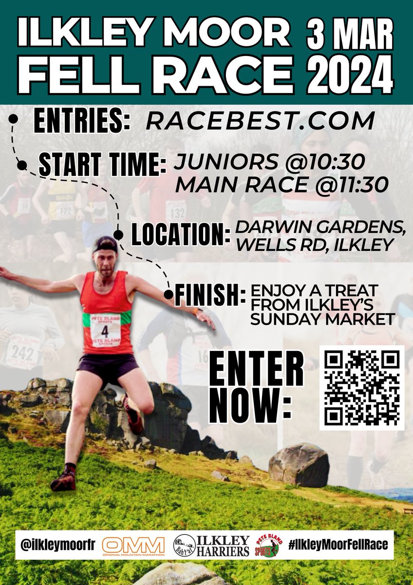 Only now 2 weeks to go 'til #IlkleyMoorFellRace 2024, Sunday 3rd March. Incorporating #Yorkshire Senior & U23 #Fellrunning Champs. The Junior Race on too! Likely to sell out so don't miss out! bit.ly/3wj2Gy9 @peteblandsports @theOMM @FellrunningUK @uwfra @RealFoodIlkley