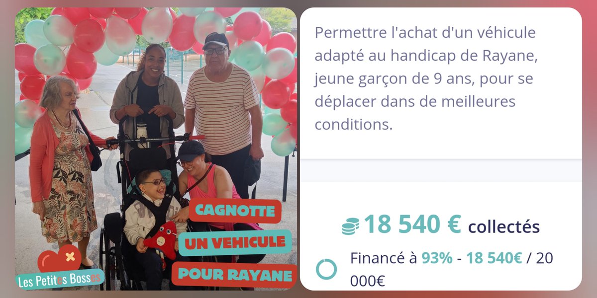 ♿️ Dernière ligne droite !

La cagnotte pour Rayane atteint aujourd'hui les 18 540 € sur les 20 000 € !

Il nous reste donc moins de 1 500 € pour nous permettre d'acheter le véhicule adapté au handicap de Rayane !

On a besoin de vous pour conclure 🙏

helloasso.com/associations/l…