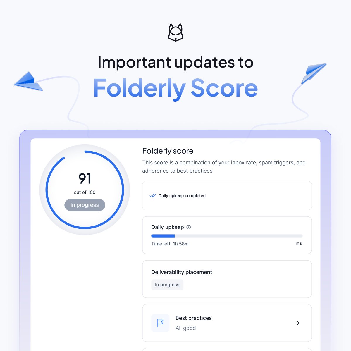 The way we calculate your Folderly score has evolved!

Previously, it was all about your inbox rate.
Now, we're also weaving in DNS records, adherence to best practices, and spam trigger analysis into your score.

Take your #email game to the next level: folderly.com/book-a-call