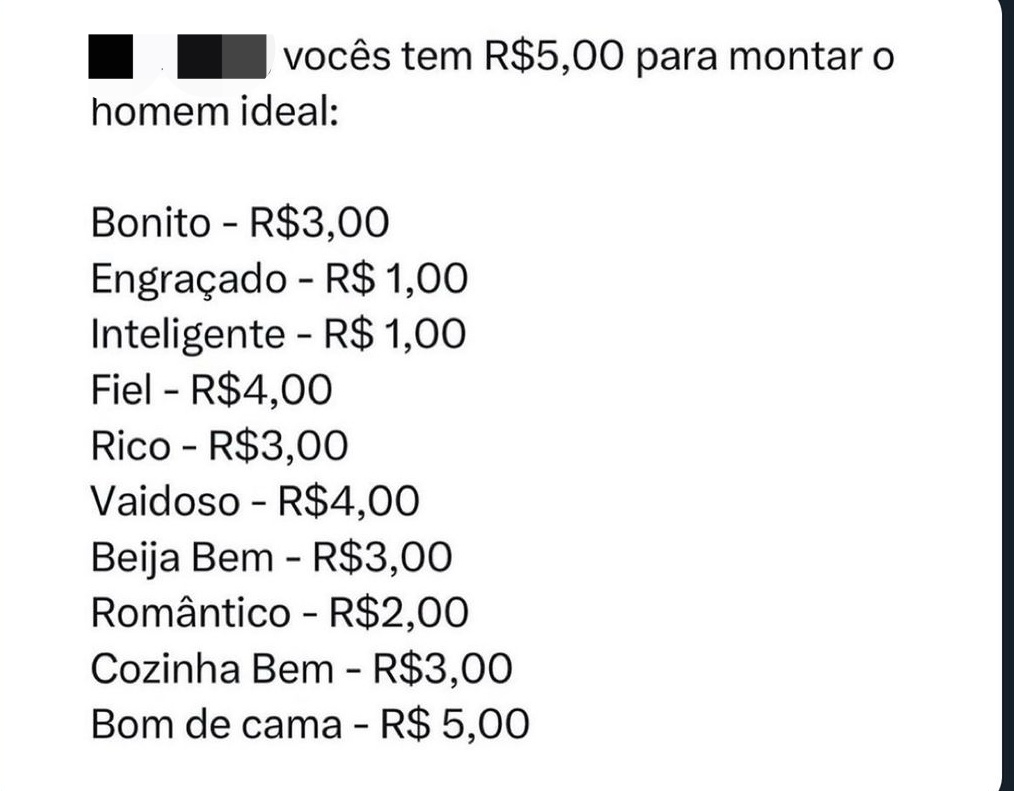 Voces tem 5,00 reais para montar o homem ideal.  🤣🤣🤣